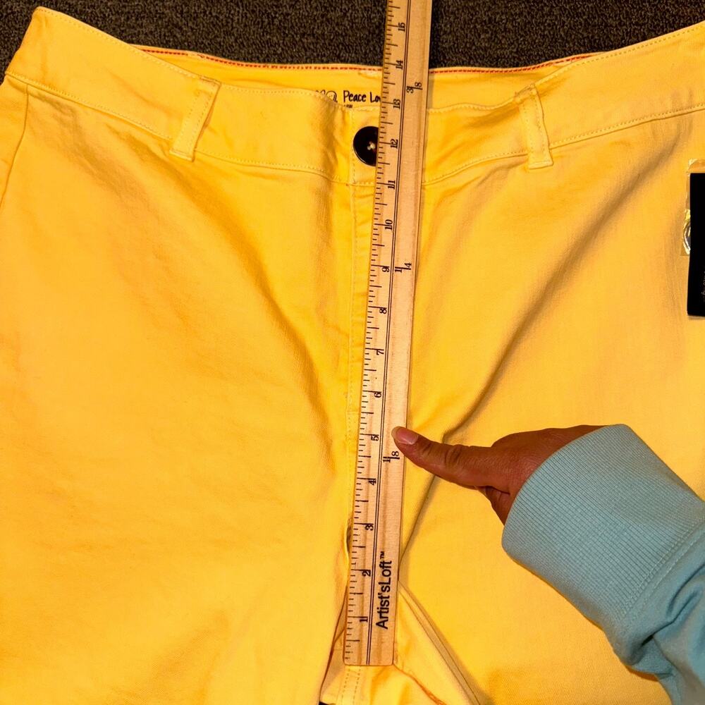 Peace Love World Jeans Women’s 18W Yellow Denim Crop Wide Leg Raw Hem NEW NWT - Picture 6 of 8